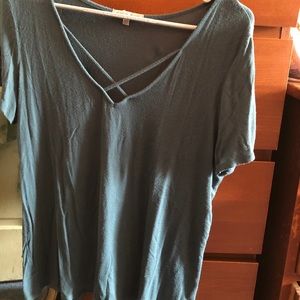 Charlotte Russe Blue Flowey V-Neck Top